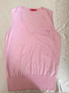 Vintage PUMA Pink V-Neck Pointelle Knit Golf Sweater Vest Size xL
